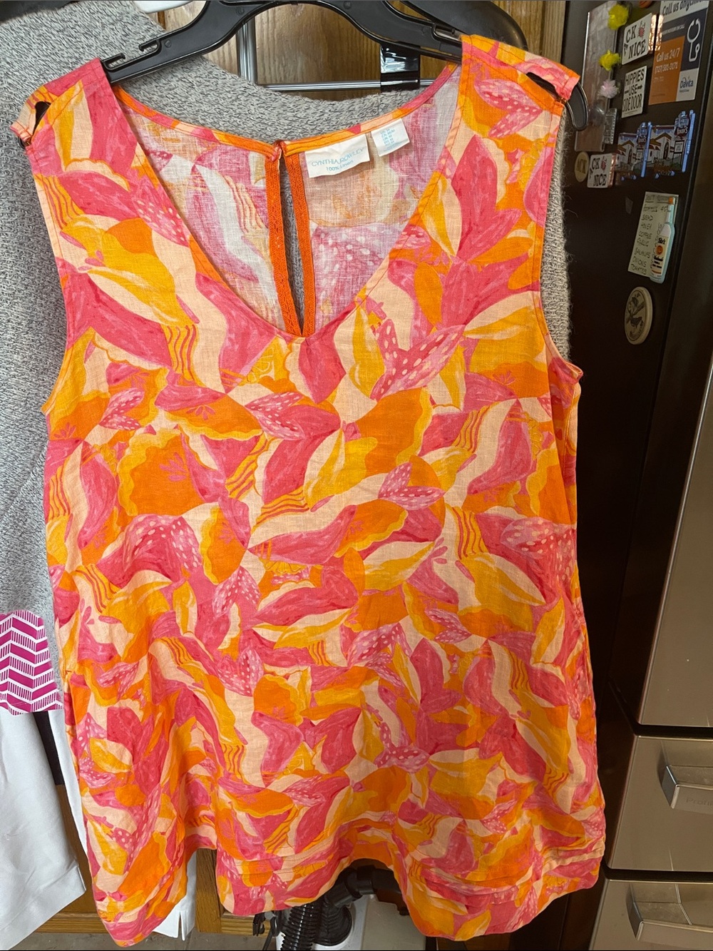 Cynthia Rowley Pink & Orange Floral Linen Sleeveless Shift Dress Medium